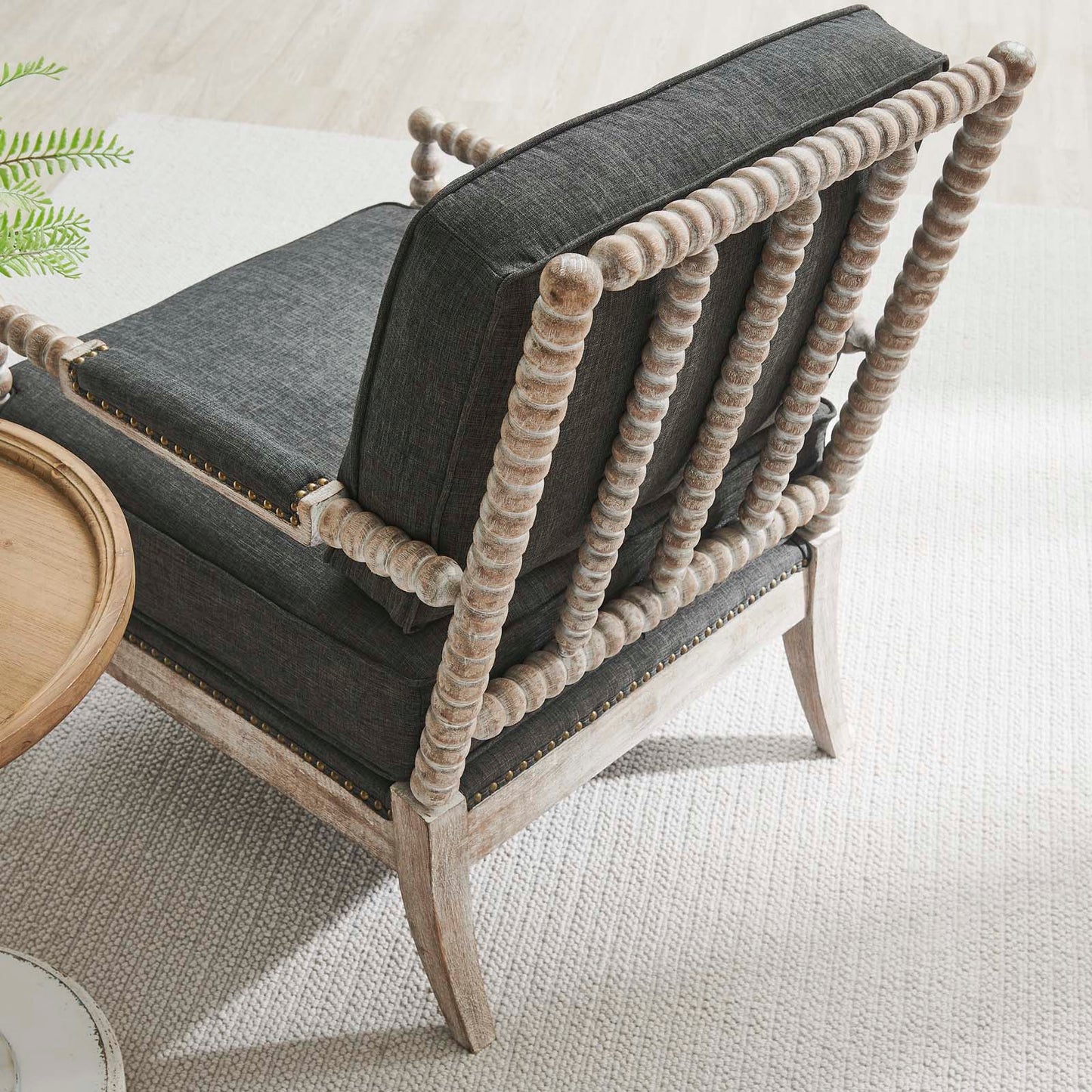 Revel Fabric Upholstered Upholstered Fabric Armchair in Natual Gray | Polyester by Modway