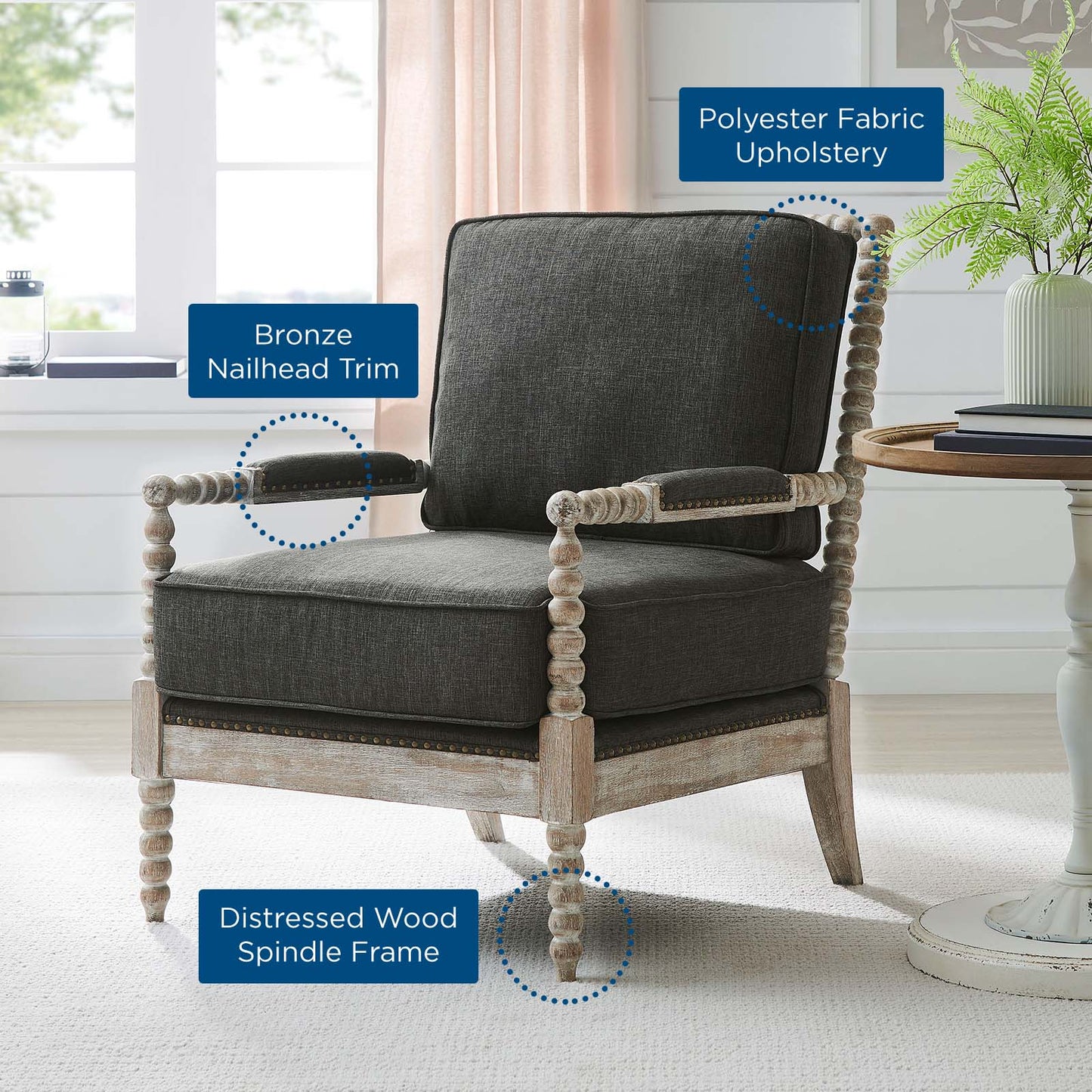Revel Fabric Upholstered Upholstered Fabric Armchair in Natual Gray | Polyester by Modway