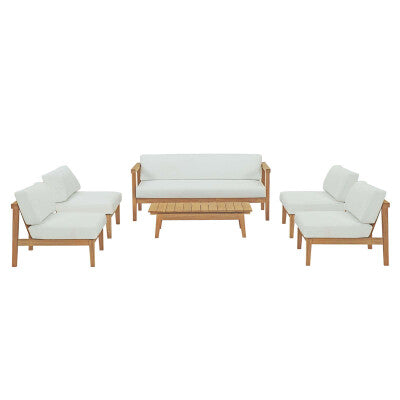 Bayport 6 Piece Outdoor Patio Teak Set Natural White by Modway