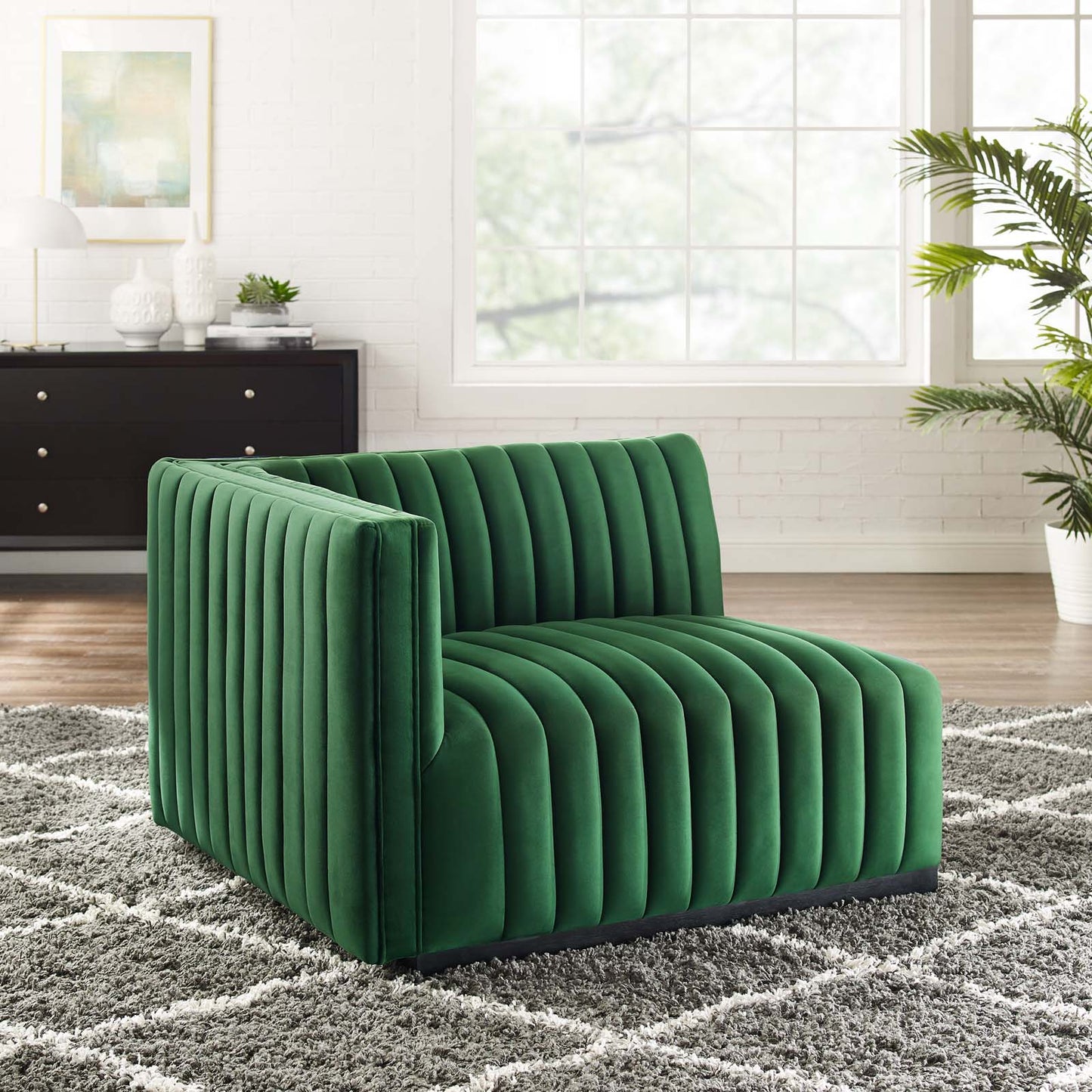 Conjure Channel Tufted Performance Velvet Left-Arm Chair in Black Emerald by Modway