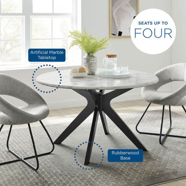 Traverse 50" Round Performance Artificial Marble Dining Table in Black White By Modway