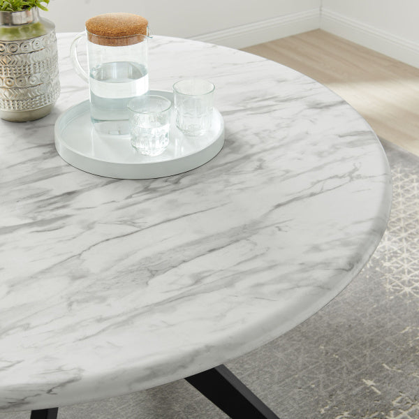 Traverse 50" Round Performance Artificial Marble Dining Table in Black White By Modway