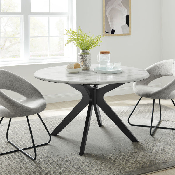 Traverse 50" Round Performance Artificial Marble Dining Table in Black White By Modway