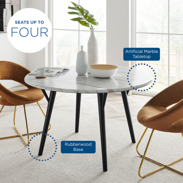 Gallant 50" Round Performance Artificial Marble Dining Table in Black White By Modway