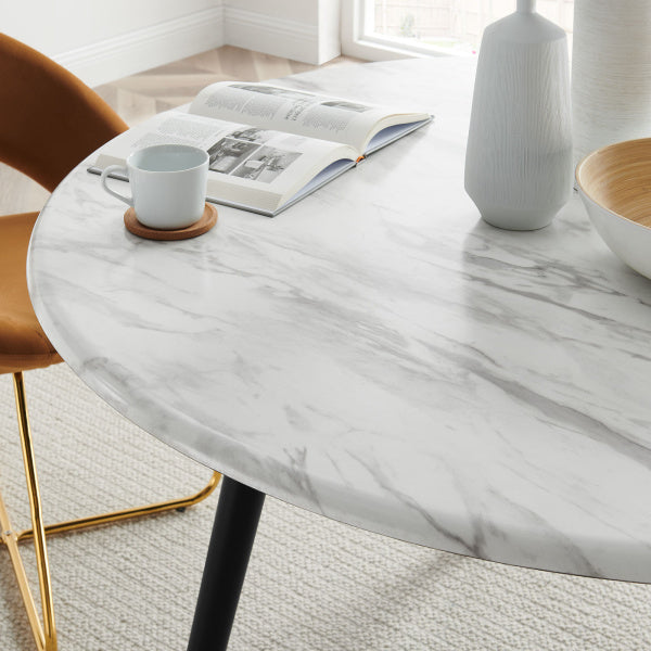 Gallant 50" Round Performance Artificial Marble Dining Table in Black White By Modway