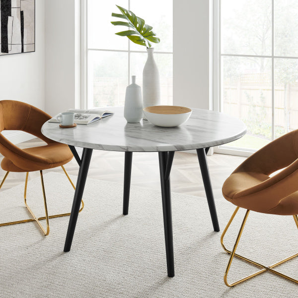 Gallant 50" Round Performance Artificial Marble Dining Table in Black White By Modway