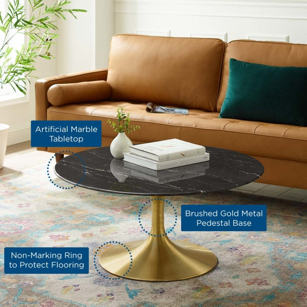 Lippa 36" Artificial Marble Coffee Table Gold Black By Modway