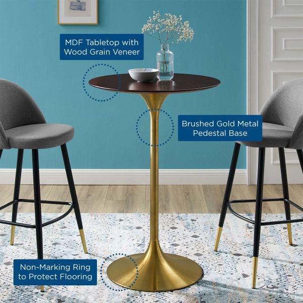 Lippa 28" Wood Bar Table Gold Cherry Walnut By Modway