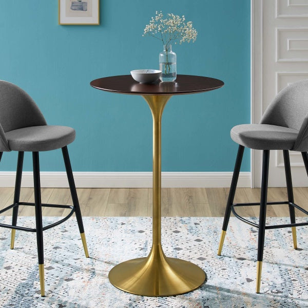 Lippa 28" Wood Bar Table Gold Cherry Walnut By Modway