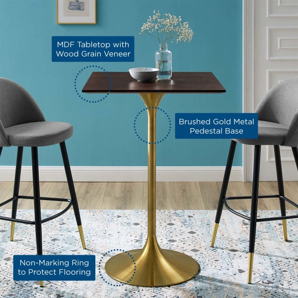 Lippa 28" Square Wood Bar Table Gold Cherry Walnut By Modway