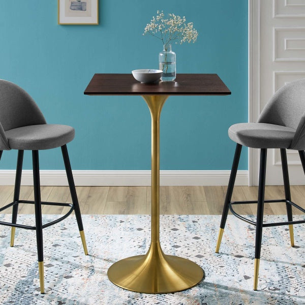 Lippa 28" Square Wood Bar Table Gold Cherry Walnut By Modway
