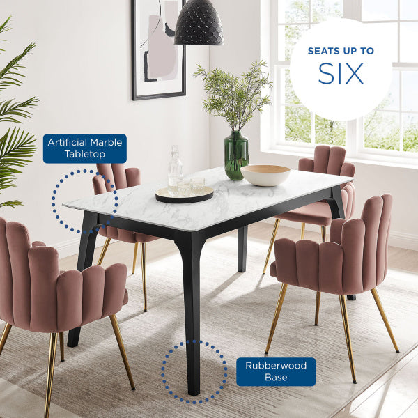 Juxtapose 63" Rectangular Performance Artificial Marble Dining Table in Black White By Modway