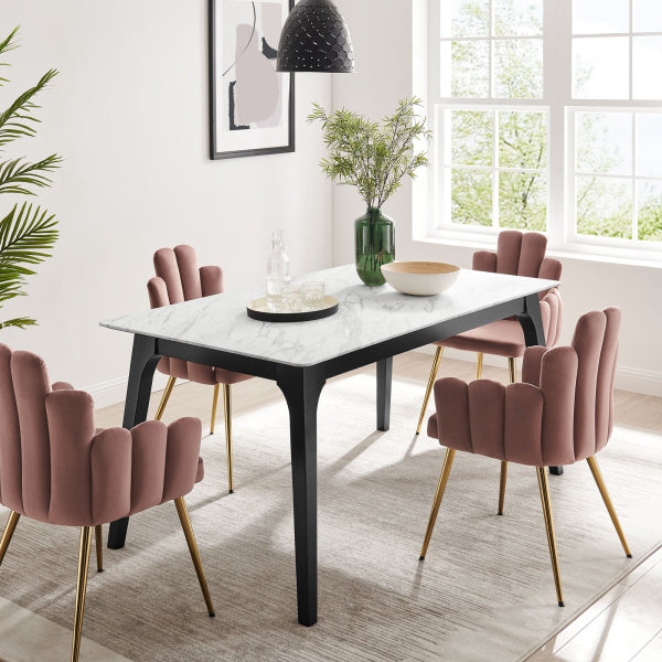 Juxtapose 63" Rectangular Performance Artificial Marble Dining Table in Black White By Modway