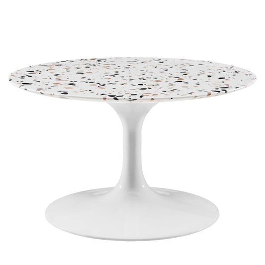 Lippa 28" Round Terrazzo Coffee Table in White White by Modway