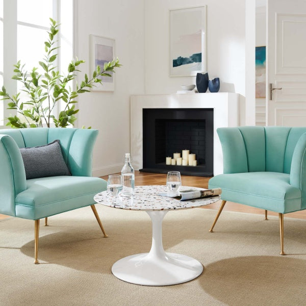 Lippa 28" Round Terrazzo Coffee Table in White White by Modway