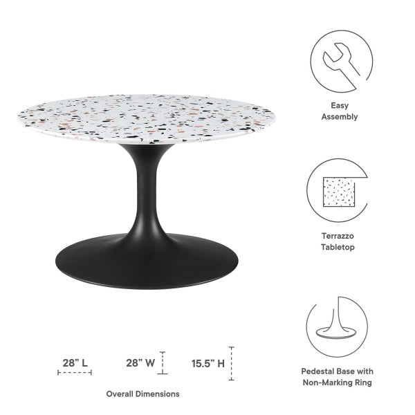 Lippa 28" Round Terrazzo Coffee Table in Black White by Modway