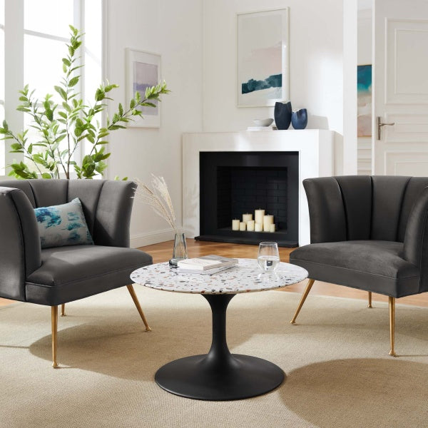 Lippa 28" Round Terrazzo Coffee Table in Black White by Modway