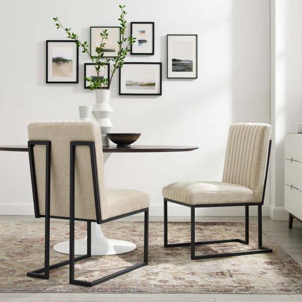 Indulge Channel Tufted Fabric Dining Chairs (Set of 2) by Modway