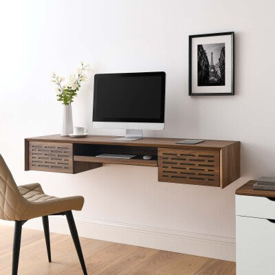 Merit 60" Wall Mount Wood Office Desk in Walnut by Modway