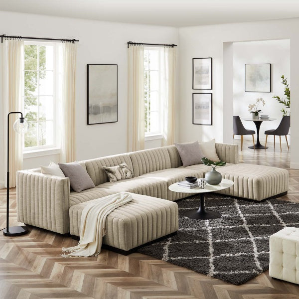 Conjure Channel Tufted Upholstered Fabric 6-Piece Sectional Sofa