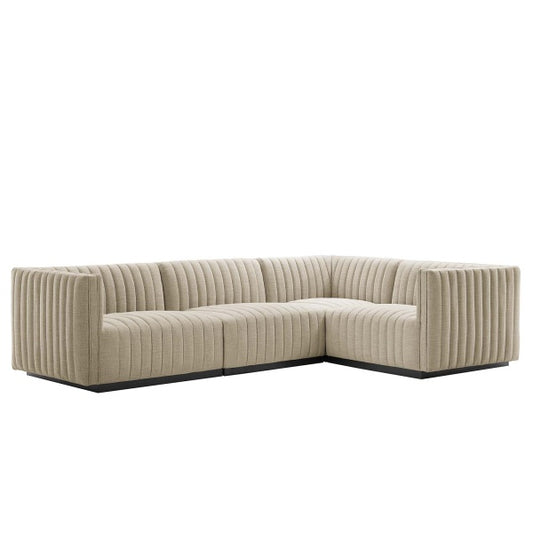 Conjure Channel Tufted Upholstered Fabric 4-Piece L-Shaped Sectional