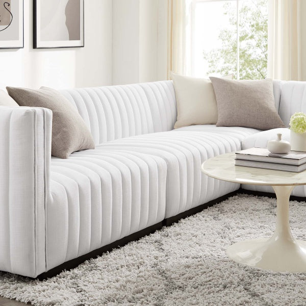 Conjure Channel Tufted Upholstered Fabric 4-Piece L-Shaped Sectional