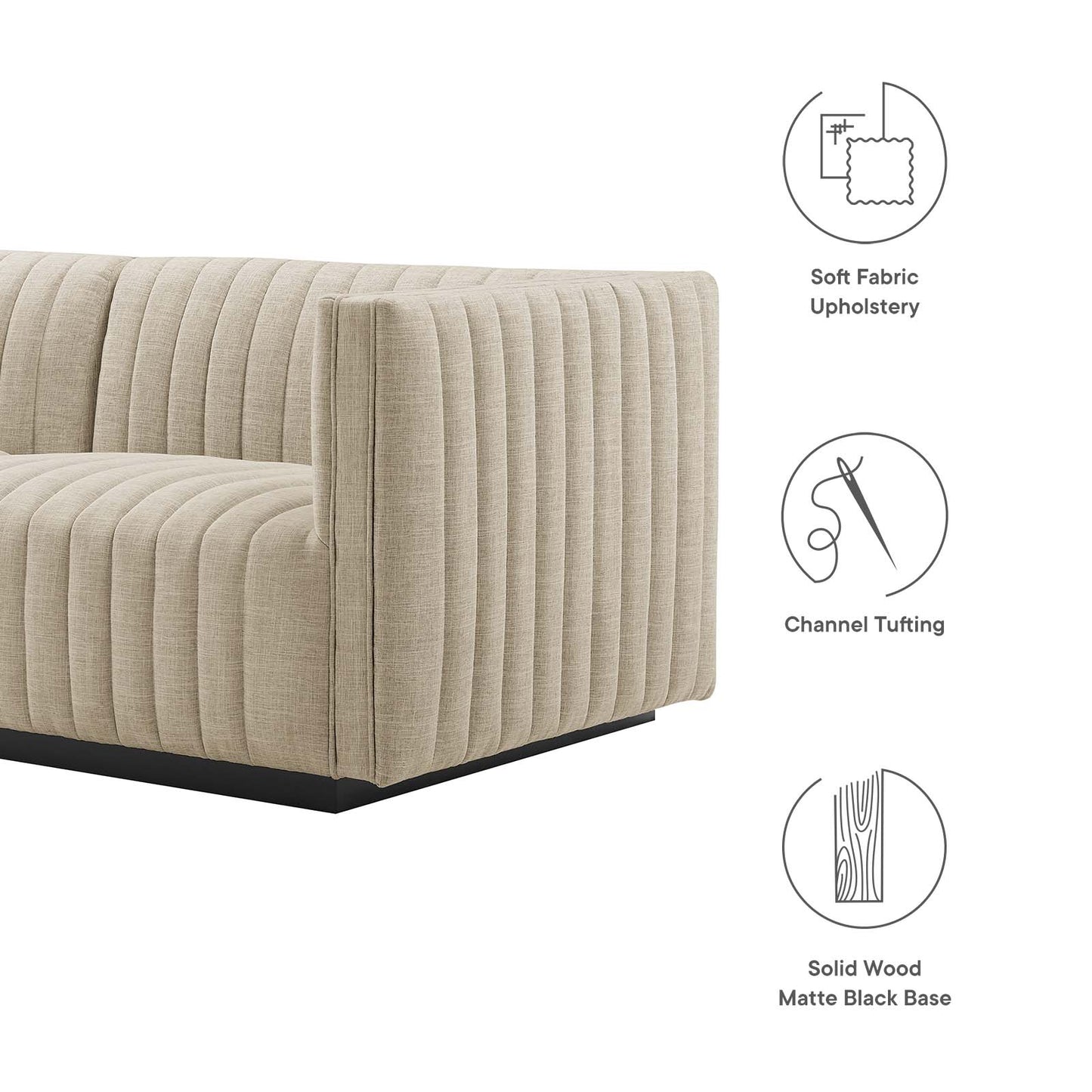 Conjure Channel Tufted Upholstered Fabric 5-Piece L-Shaped Sectional