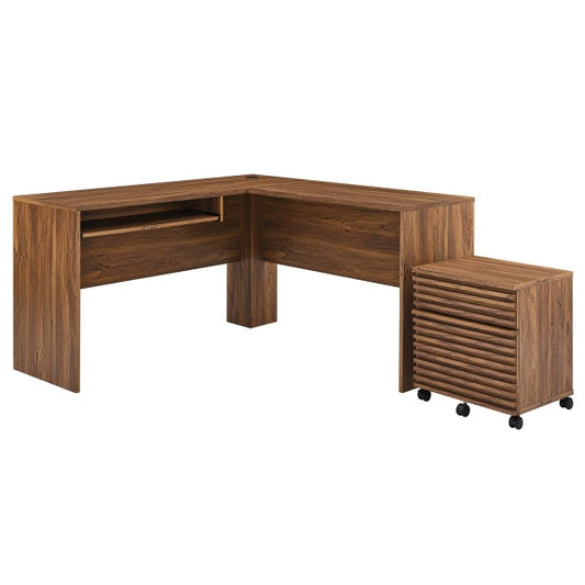 Render Wood Desk and File Cabinet Set By Modway