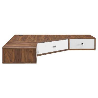 Transmit 47" Wall Mount Corner Walnut Office Desk in Walnut White by Modway