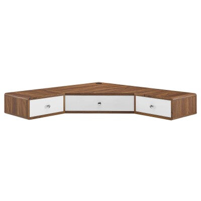Transmit 47" Wall Mount Corner Walnut Office Desk in Walnut White by Modway