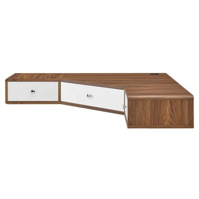 Transmit 47" Wall Mount Corner Walnut Office Desk in Walnut White by Modway