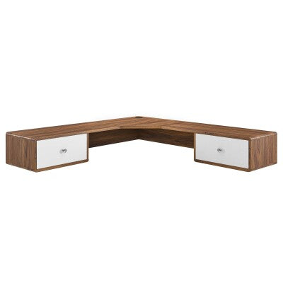 Transmit 55" Wall Mount Corner Wood Office Desk in Walnut by Modway
