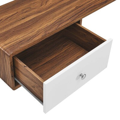 Transmit 55" Wall Mount Corner Wood Office Desk in Walnut by Modway