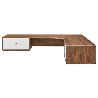 Transmit 55" Wall Mount Corner Wood Office Desk in Walnut by Modway