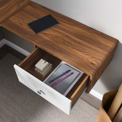 Transmit 55" Wall Mount Corner Wood Office Desk in Walnut by Modway