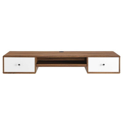 Transmit 60" Wall Mount Wood Office Desk in Walnut White by Modway
