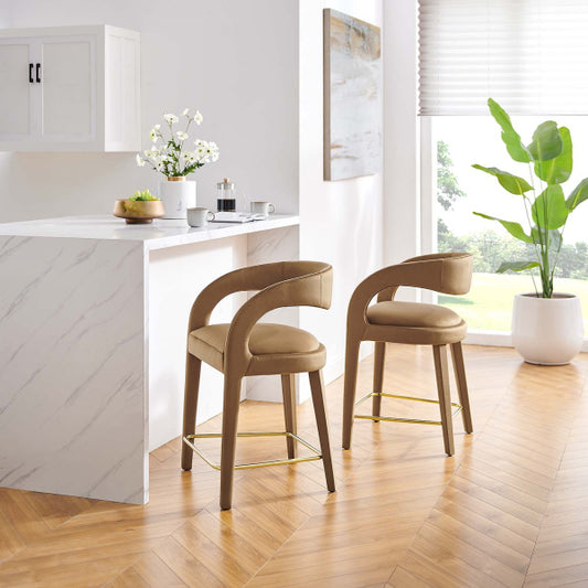 Pinnacle Performance Velvet Counter Stool Set of Two By Modway