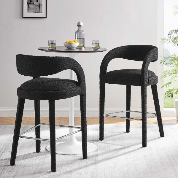 Pinnacle Boucle Upholstered Bar Stool Set of Two By Modway