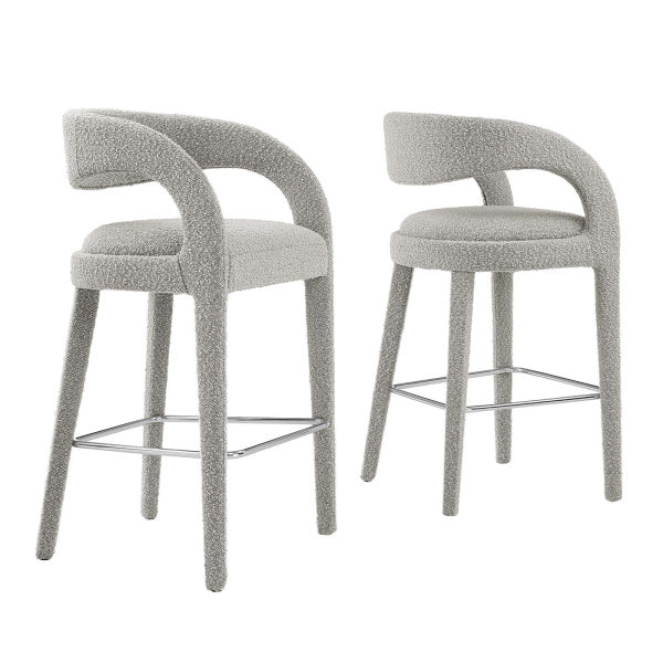Pinnacle Boucle Upholstered Bar Stool Set of Two By Modway