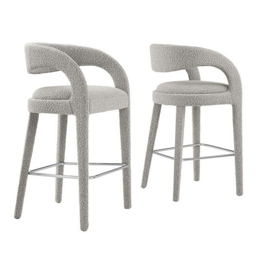 Pinnacle Boucle Upholstered Bar Stool Set of Two By Modway