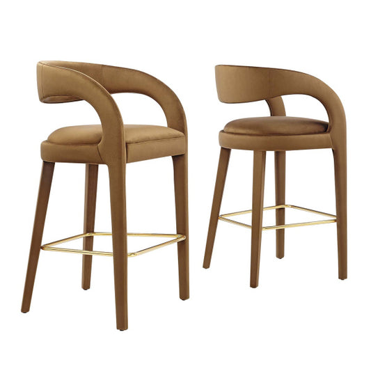 Pinnacle Performance Velvet Bar Stool Set of Two By Modway