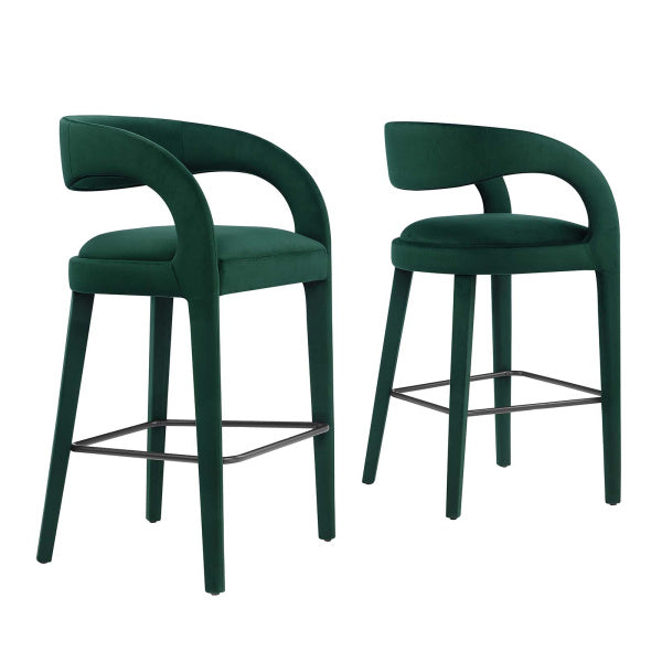 Pinnacle Performance Velvet Bar Stool Set of Two By Modway