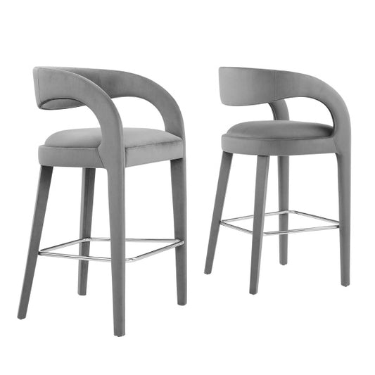 Pinnacle Performance Velvet Bar Stool Set of Two By Modway