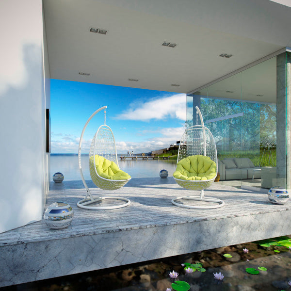 Encounter Swing Outdoor Patio Fabric Lounge Chair in White by Modway