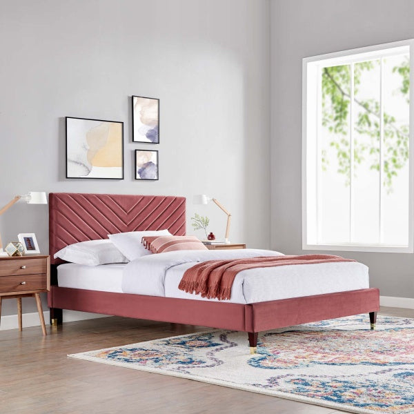 Roxanne Performance Velvet Queen Platform Bed By Modway