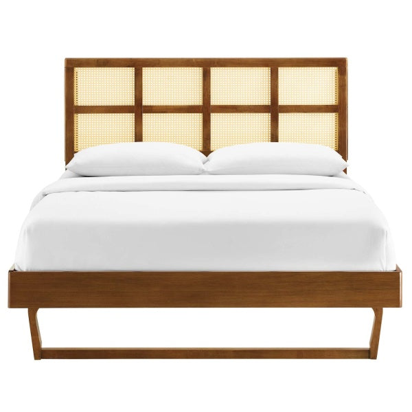 Sidney Cane and Wood King Platform Bed With Splayed Legs in Walnut By Modway