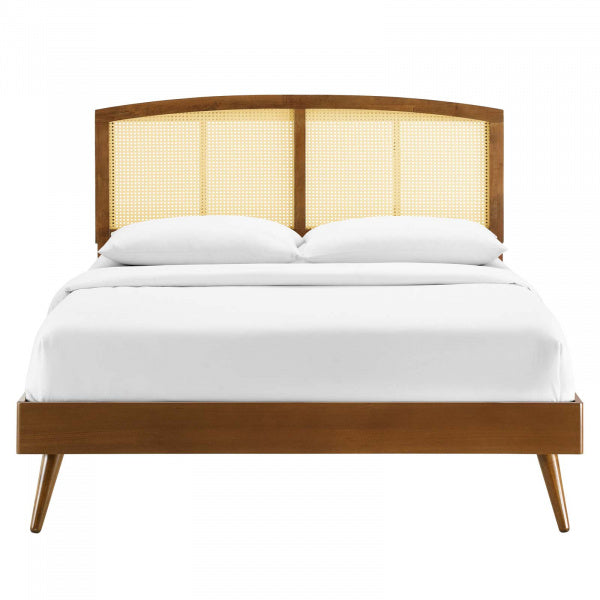 Sierra Cane and Wood Queen Platform Bed With Splayed Legs Walnut By Modway