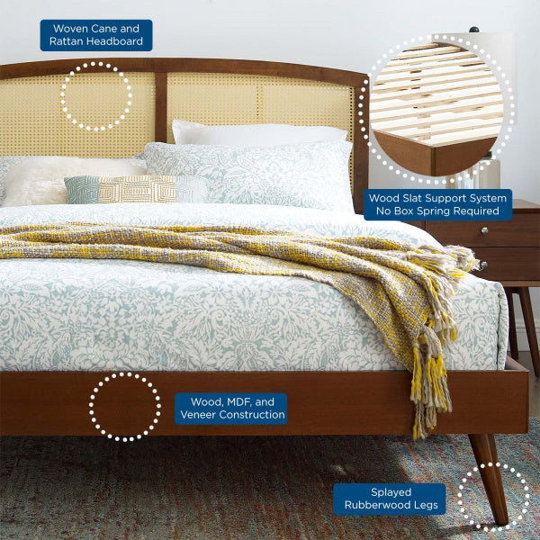 Sierra Cane and Wood Queen Platform Bed With Splayed Legs Walnut By Modway