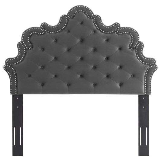 Arabella Button-Tufted Performance Velvet Full/Queen Headboard in Charcoal by Modway