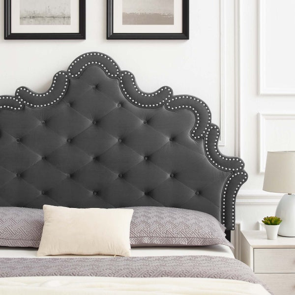 Arabella Button-Tufted Performance Velvet Full/Queen Headboard in Charcoal by Modway